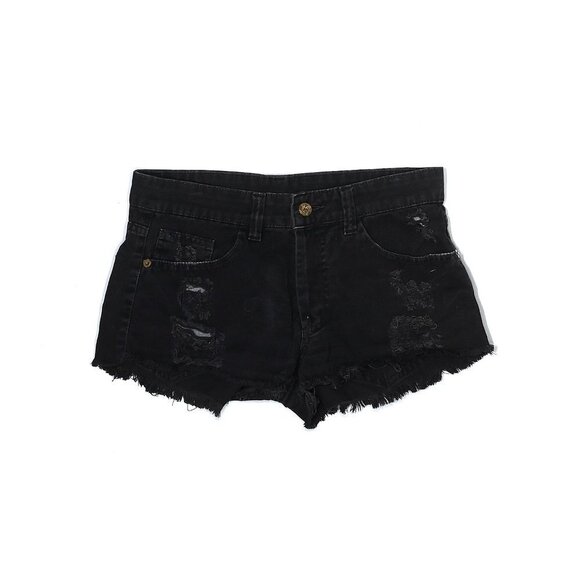 FARM Rio Black Denim Distressed Shorts Size 00 - Picture 1 of 10